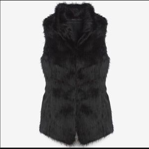 White House Black Market Black faux fur vest